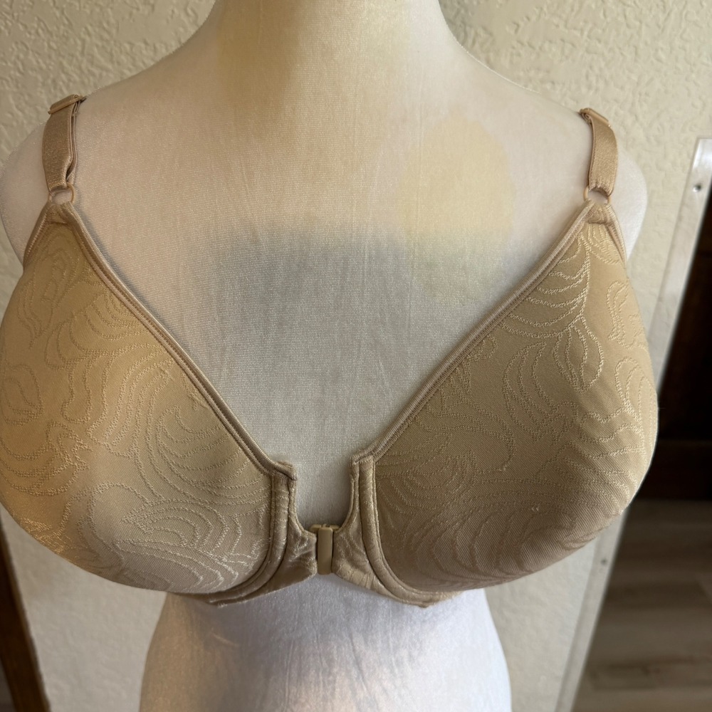 Bali Bra Women 38DD Beige Front Close Underwire Jacquard Floral 3P66 Comfort - Picture 4 of 7